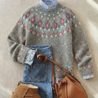 Women's long-sleeve Fair Isle jumper with patterned yoke and ribbed trims