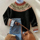 Women's long-sleeve Fair Isle jumper with patterned yoke and ribbed trims