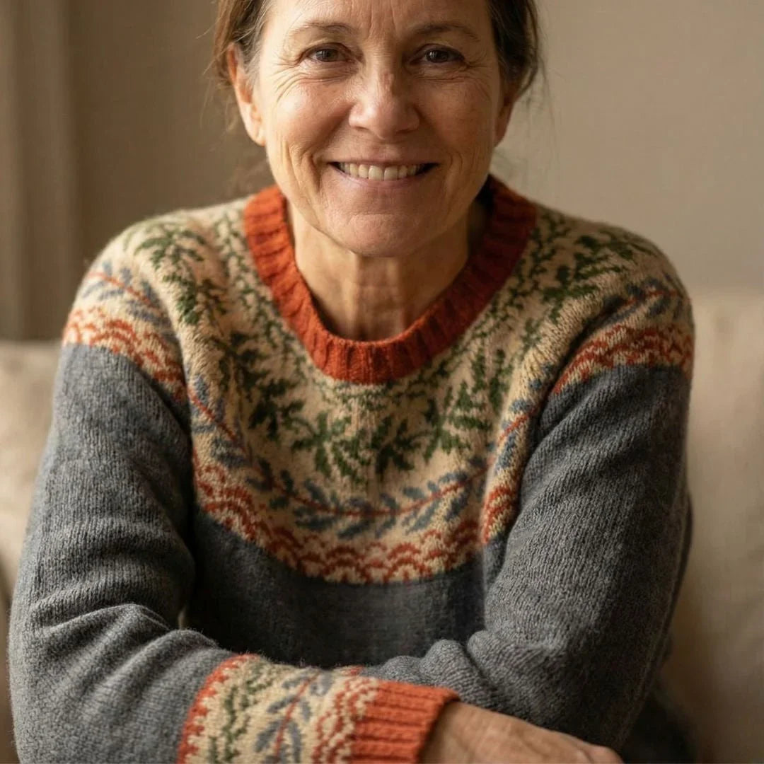 Women's long-sleeve Fair Isle jumper with patterned yoke and ribbed trims