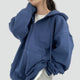 Women's relaxed hooded zip-front hoodie with long sleeves and front pockets