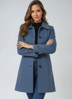 Women's fit and flare button-front coat with notched collar