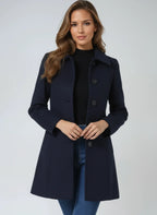 Women's fit and flare button-front coat with notched collar