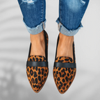 Women's pointed loafers with penny straps and low heels