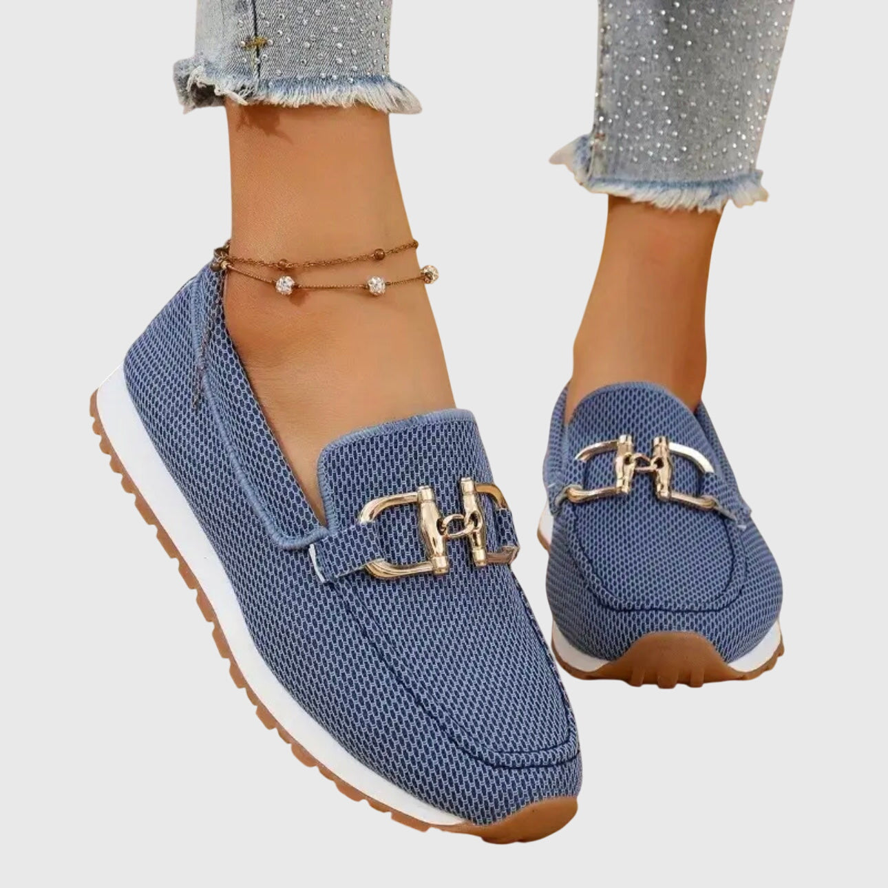 Women's textured loafers with metal buckle detail