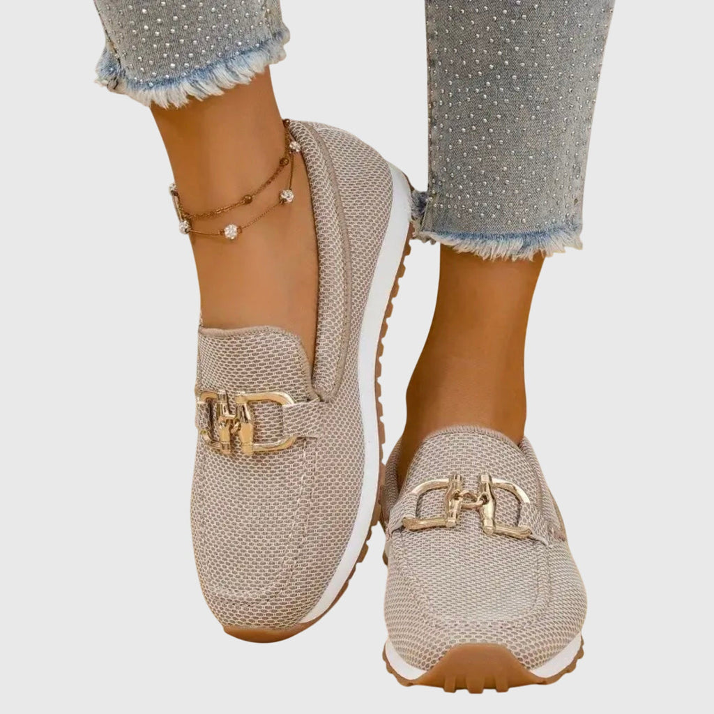 Women's textured loafers with metal buckle detail