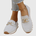 Women's textured loafers with metal buckle detail
