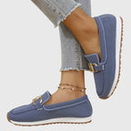Women's textured loafers with metal buckle detail