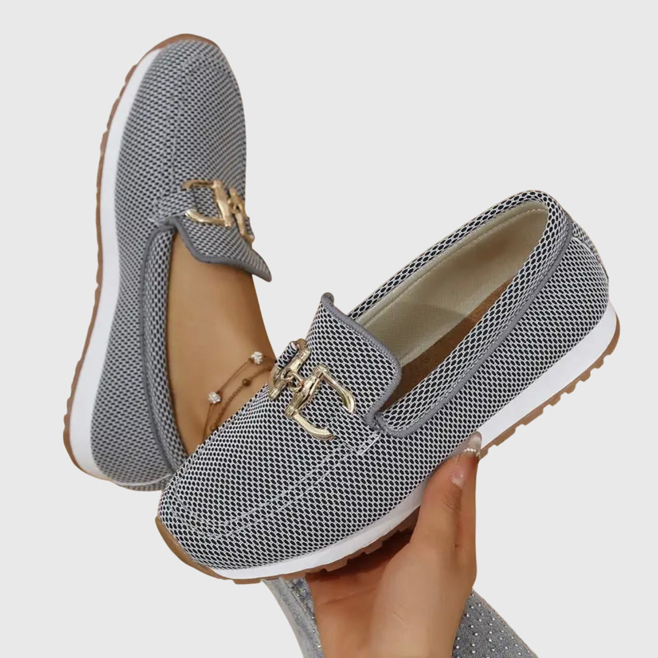 Women's textured loafers with metal buckle detail