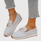 Women's textured loafers with metal buckle detail