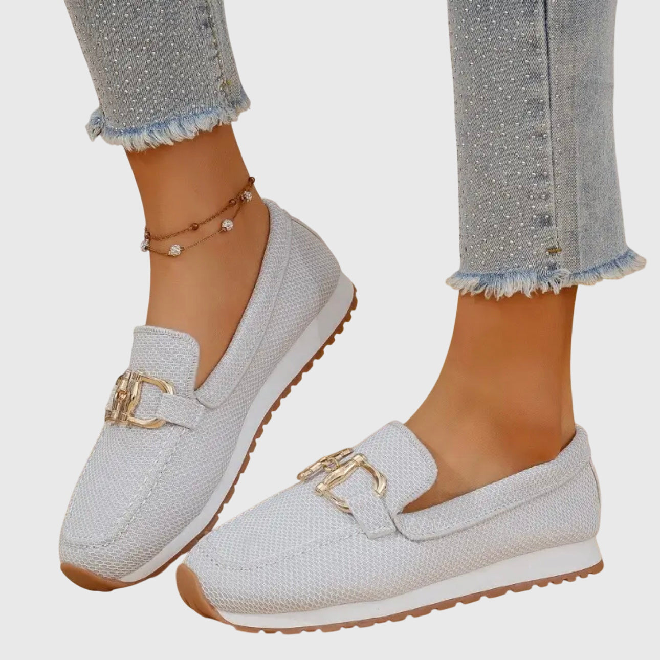 Women's textured loafers with metal buckle detail