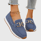 Women's textured slip-on loafers with gold-tone horsebit detail
