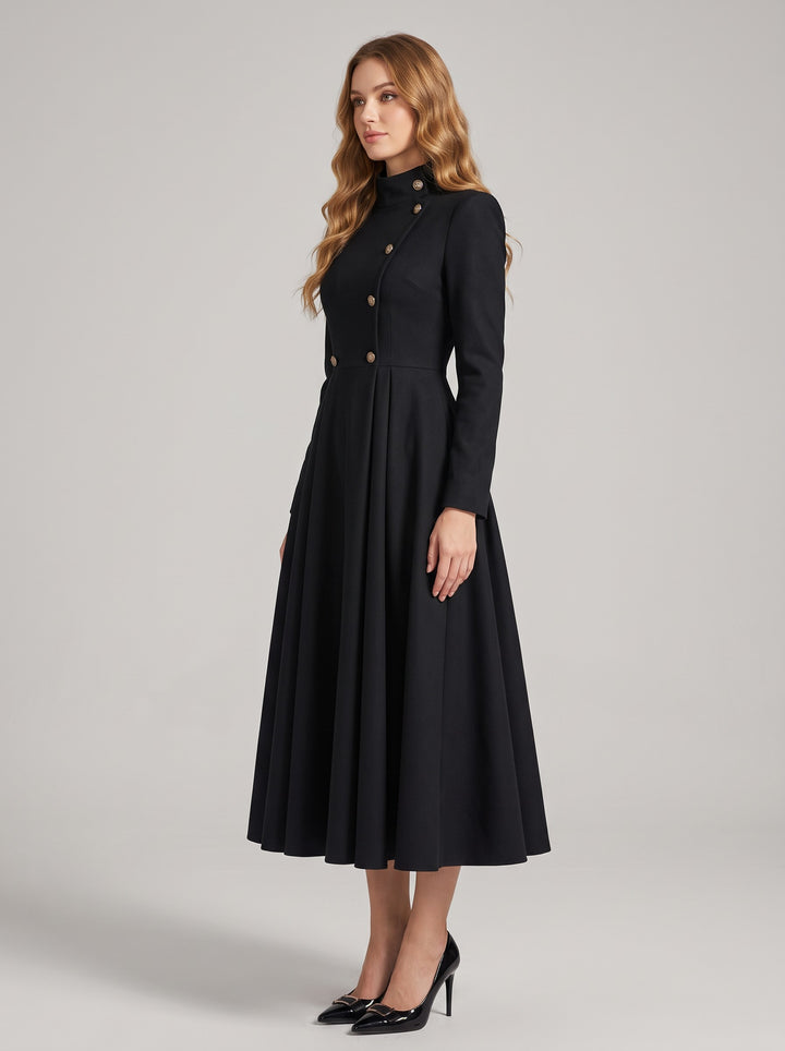 Women's A-Line Stand Collar Coat in black