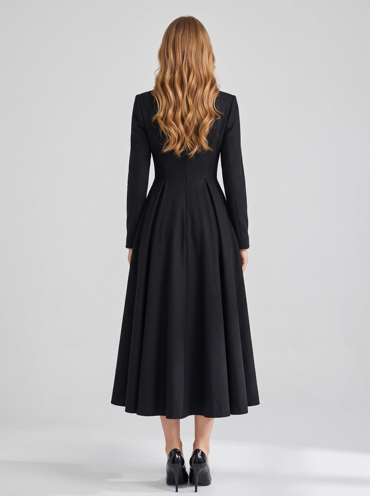 Women's A-Line Stand Collar Coat in black