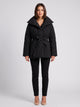 Women's Belted Puffer Jacket with Oversized Collar in black