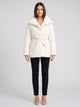 Women's Belted Puffer Jacket with Oversized Collar in white