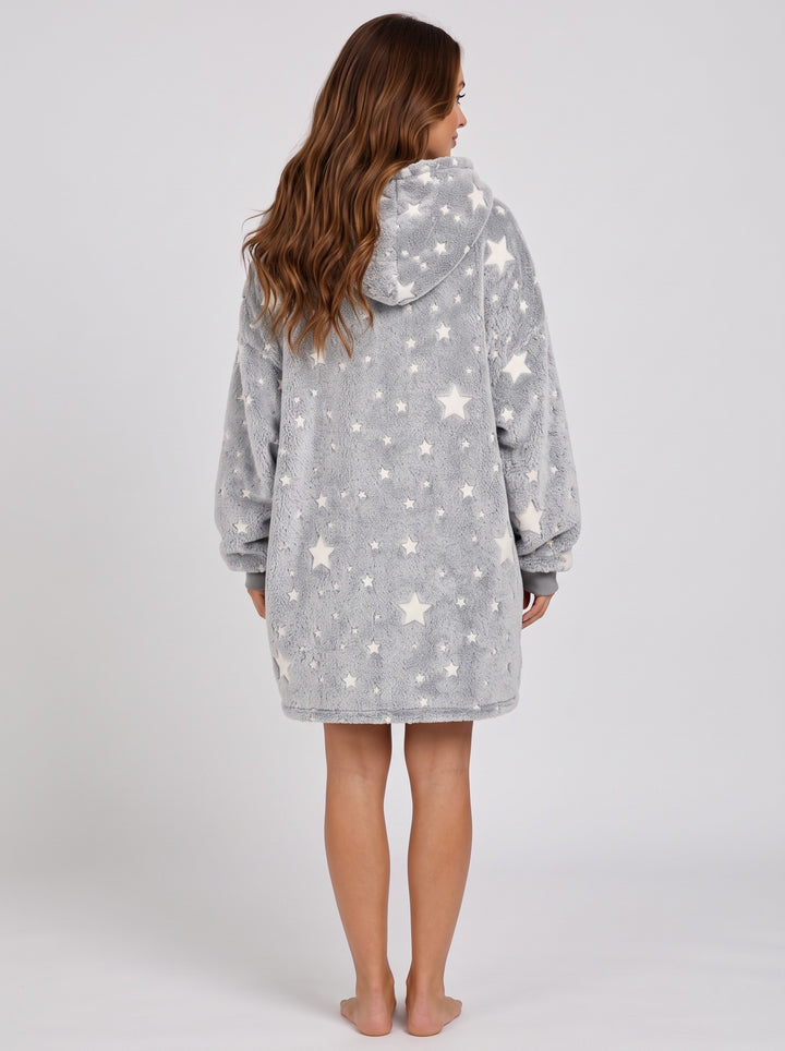 Women's Glow in the Dark Star Blanket Hoodie in grey stars