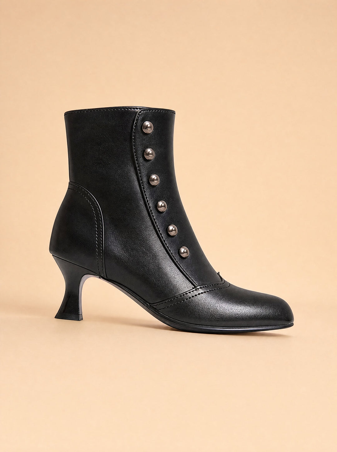 Women's Two-Tone Button Ankle Boots in black