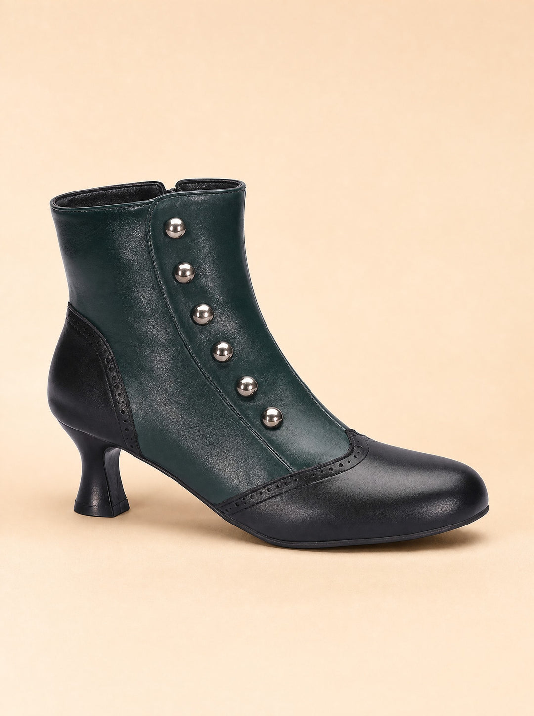 Women's Two-Tone Button Ankle Boots in dark green