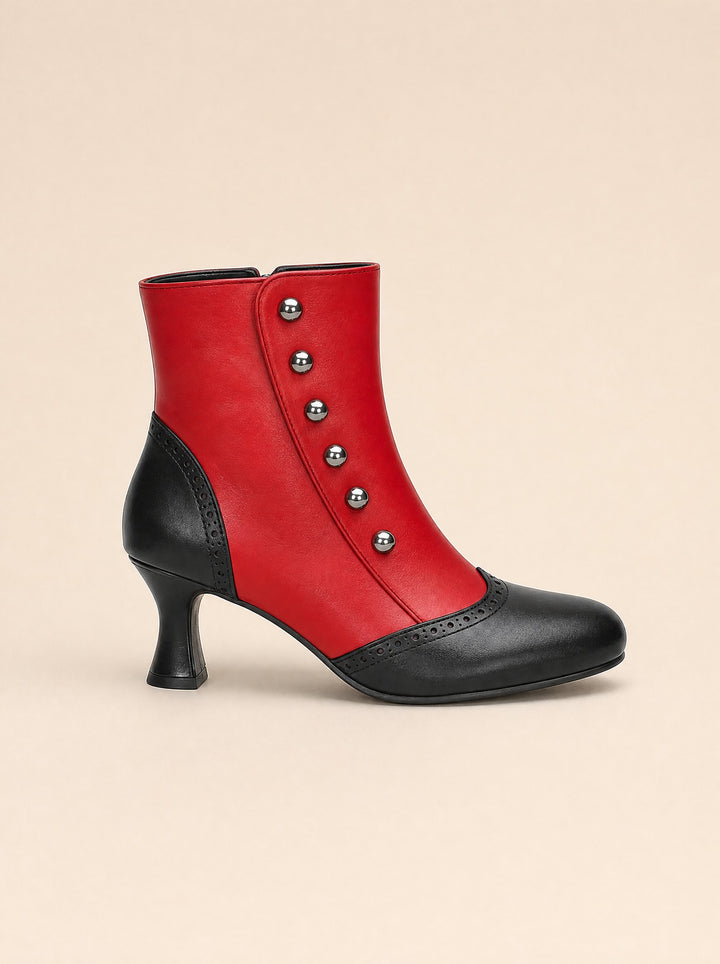 Women's Two-Tone Button Ankle Boots in red black