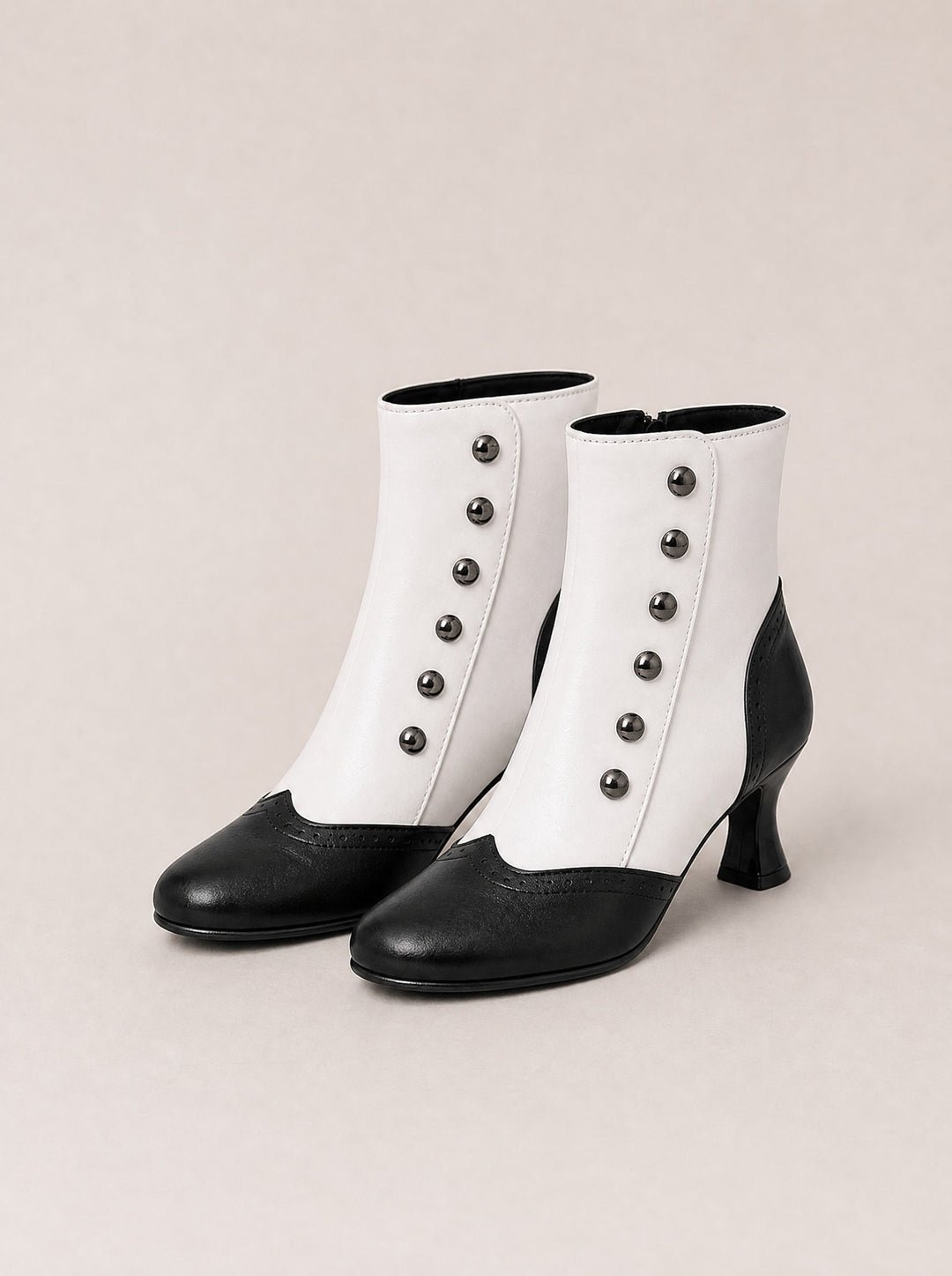 Women's Two-Tone Button Ankle Boots in white black