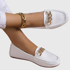 Women's round toe loafers with chain embellishment and flat soles