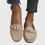 Women's round toe loafers with chain embellishment and flat soles