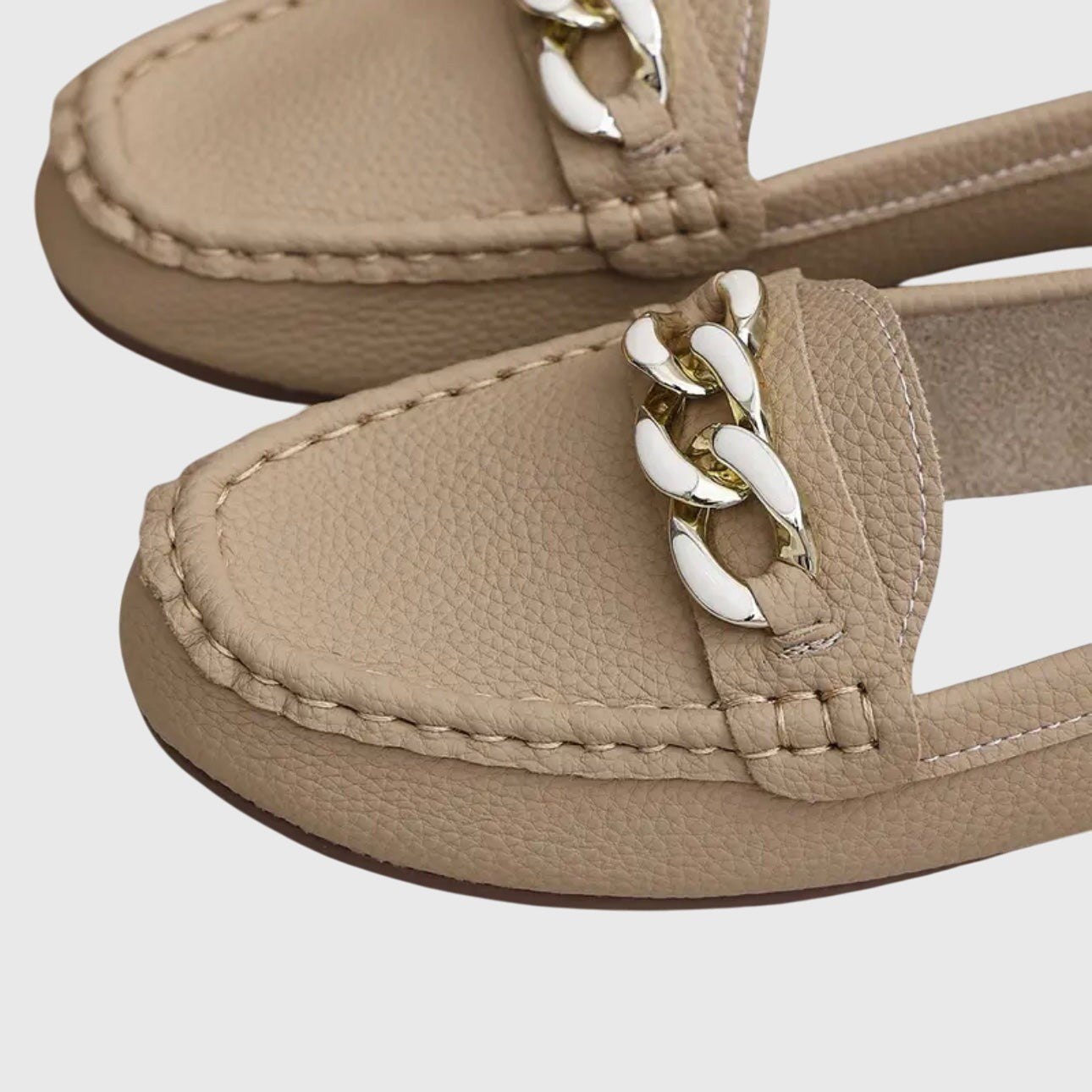 Women's round toe loafers with chain embellishment and flat soles