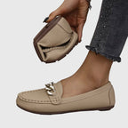 Women's round toe loafers with chain embellishment and flat soles
