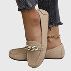 Women's round toe loafers with chain embellishment and flat soles