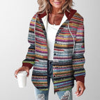 Women's checked hooded shacket with button front and long sleeves
