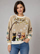 Women's Cat And Snowflake Christmas Jumper in light coffee