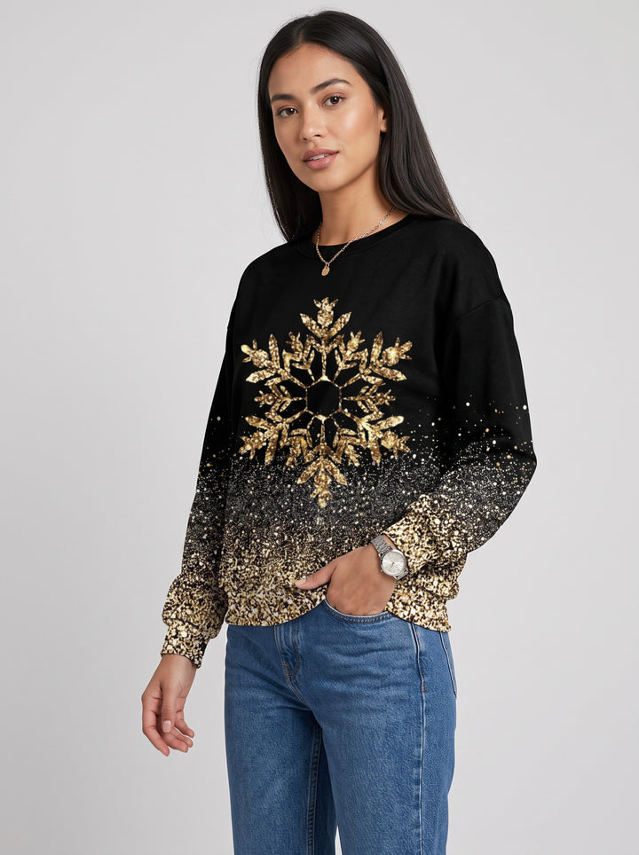 Women's Gold Snowflake Christmas Jumper in black