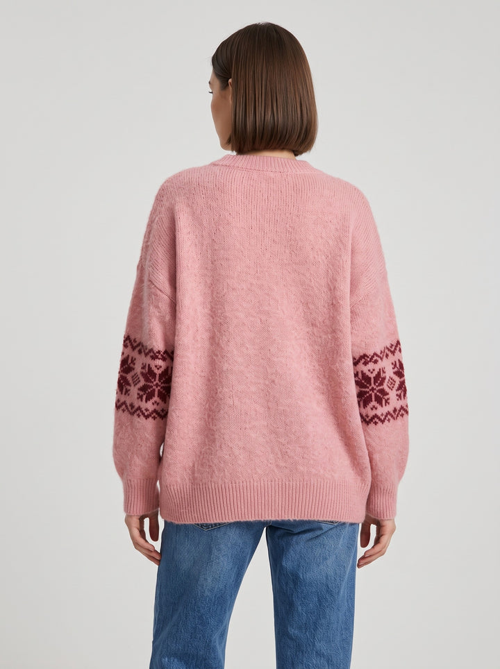 Women's Fluffy Reindeer Christmas Jumper in pink