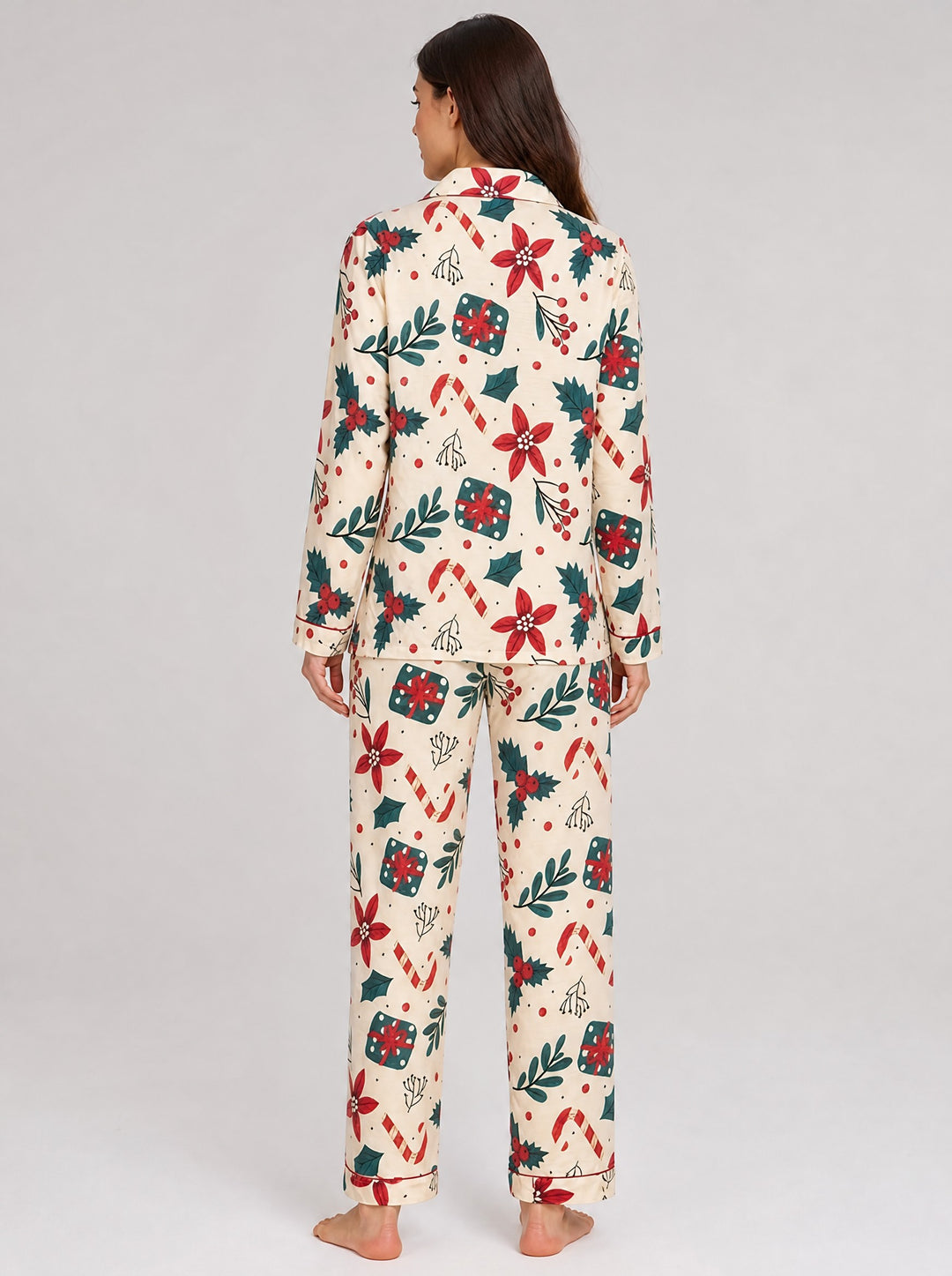 Women's Candy Cane Christmas Pyjamas in cream