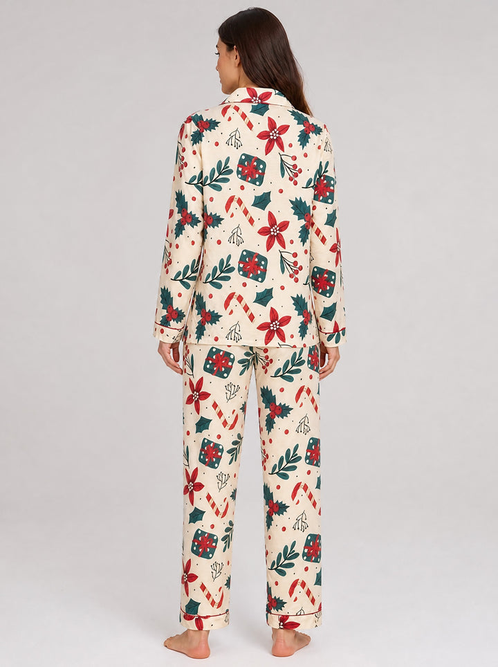 Women's Candy Cane Christmas Pyjamas in cream