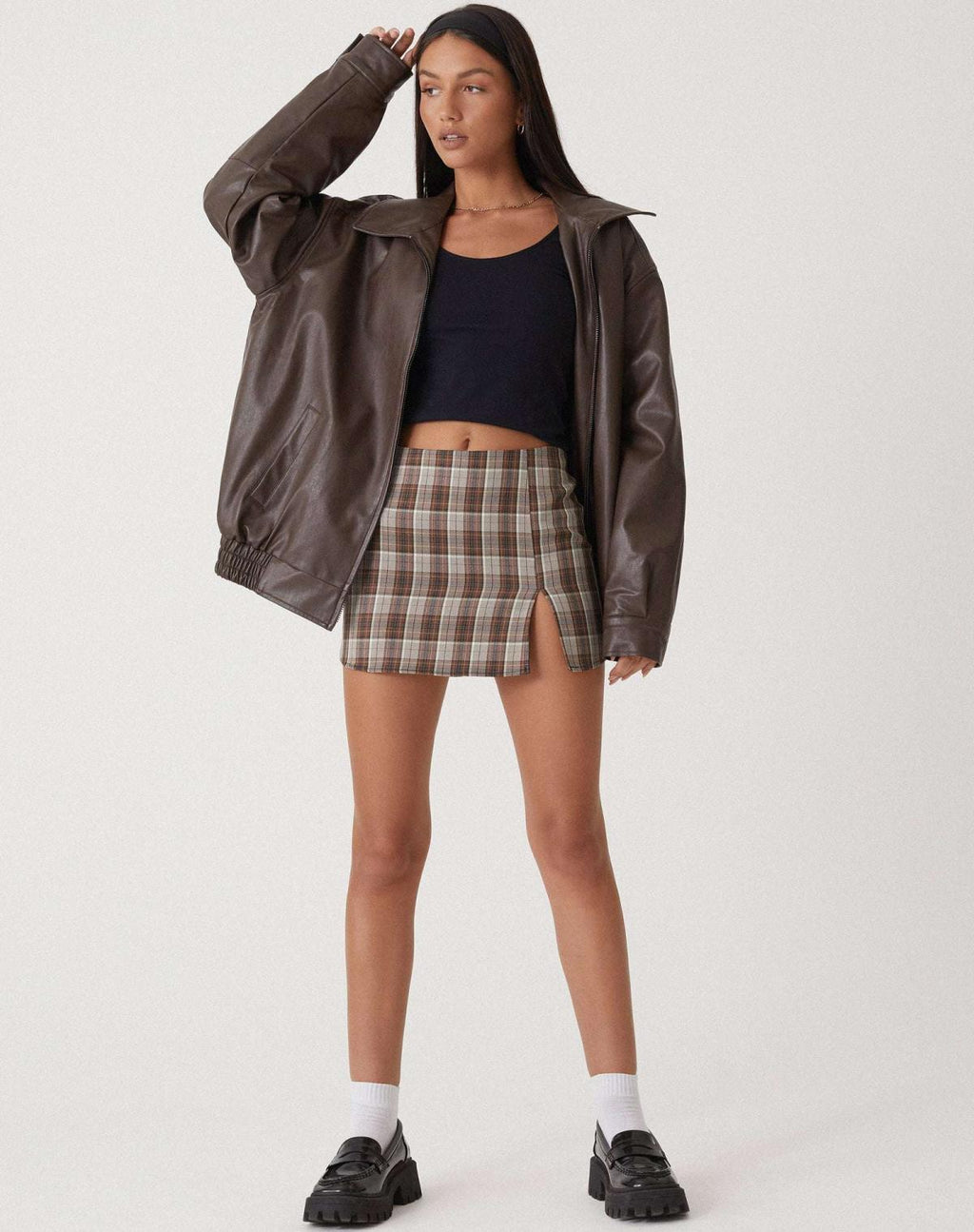 Women's oversized bomber jacket with collared neckline, zip front and elasticated hem
