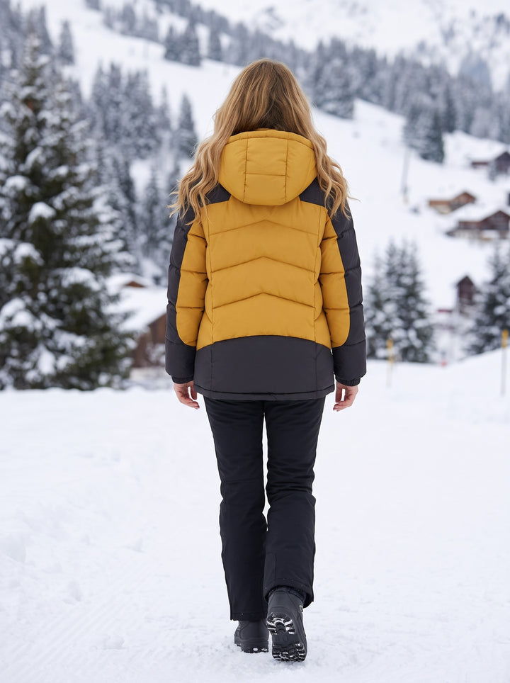 Women's Colour-Block Ski Jacket in mustard
