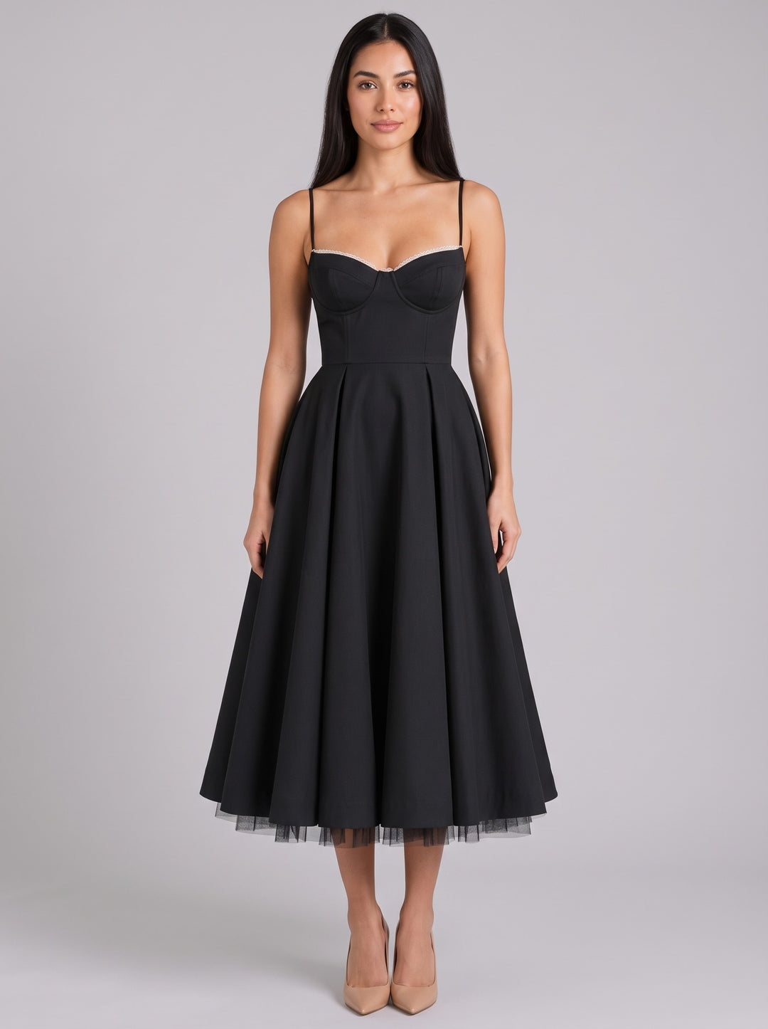 Women's Sweetheart Corset Midi Dress in black