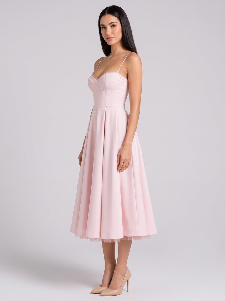 Women's Sweetheart Corset Midi Dress in pink