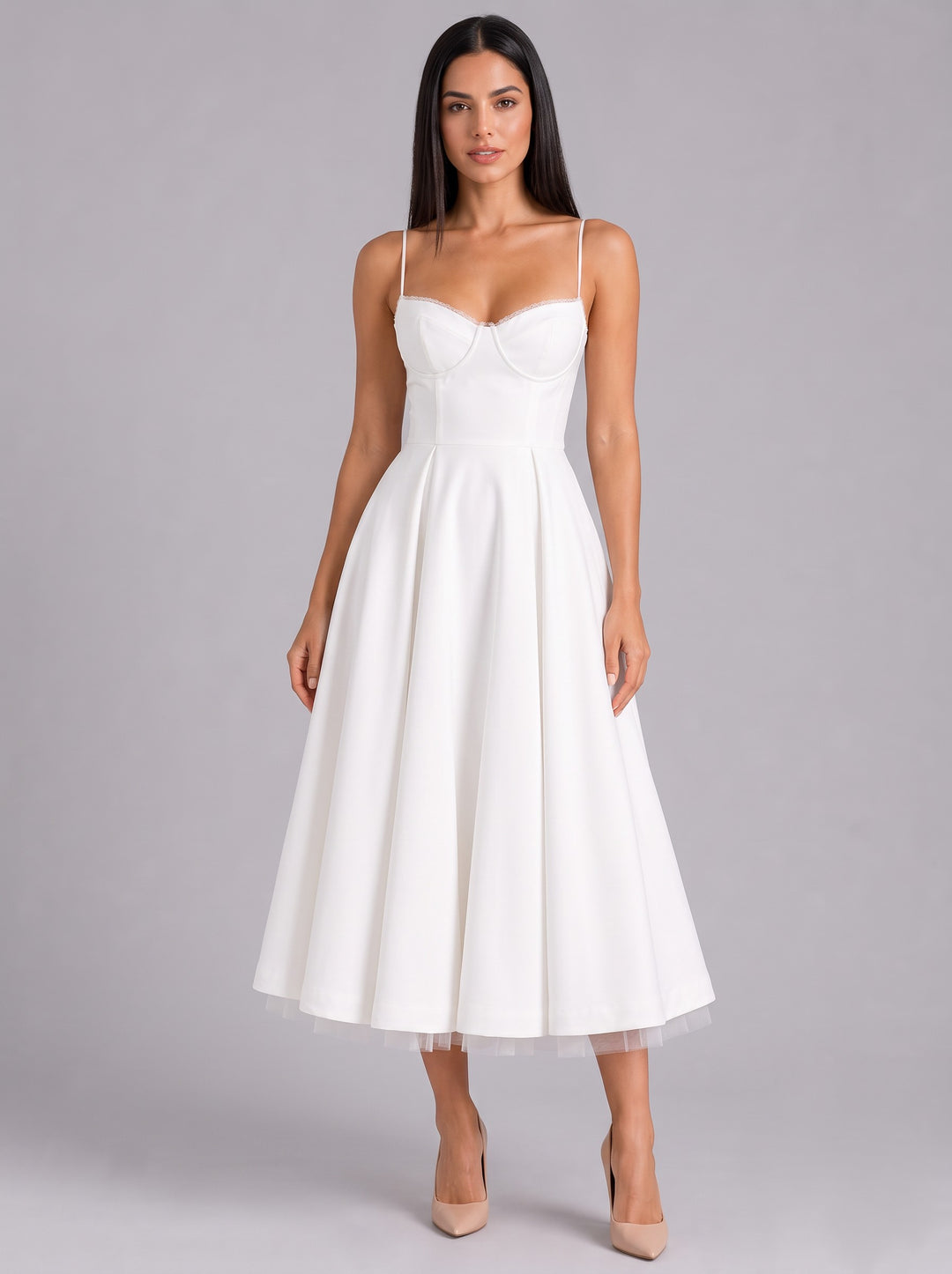 Women's Sweetheart Corset Midi Dress in white