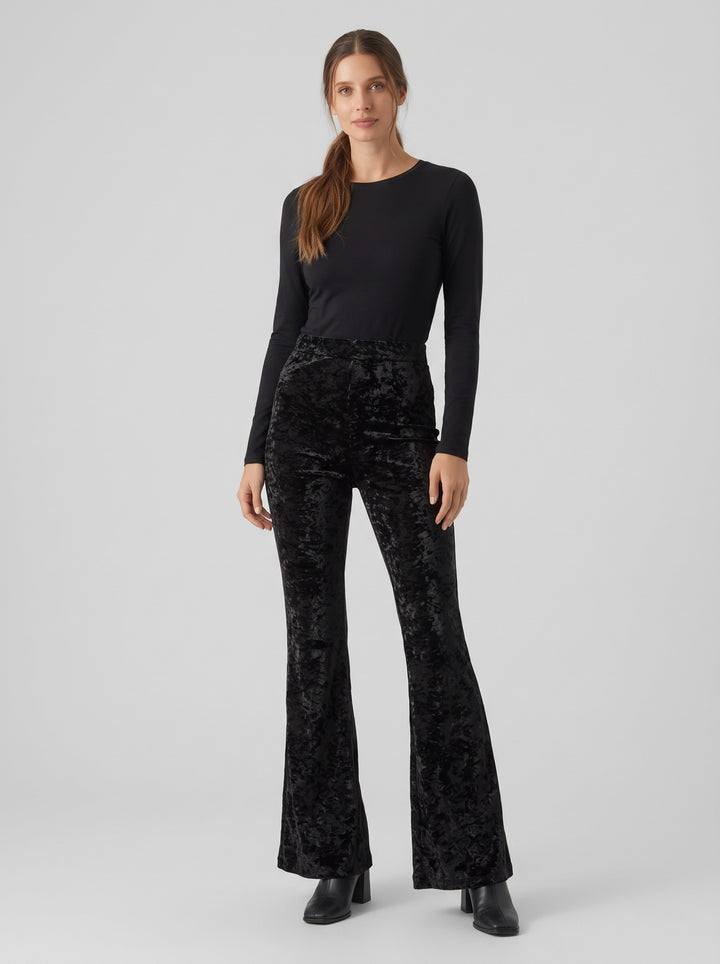 Women's Crushed Velvet Flare Trousers