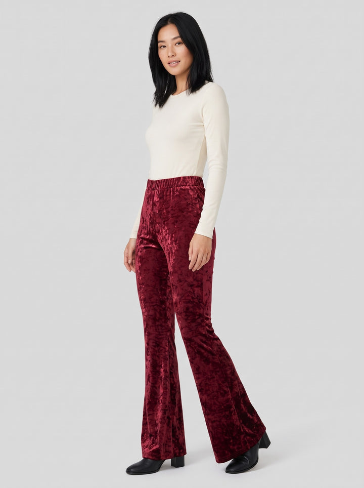 Women's Crushed Velvet Flare Trousers