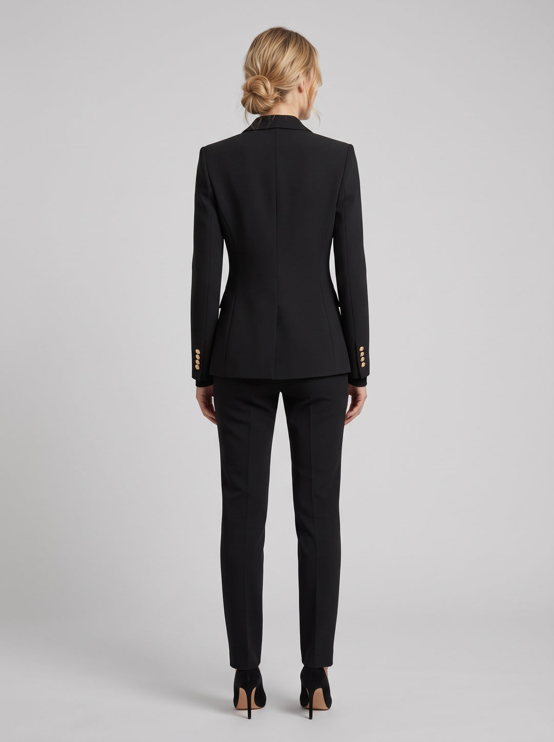 Women's Double-Breasted Gold Button Blazer in black