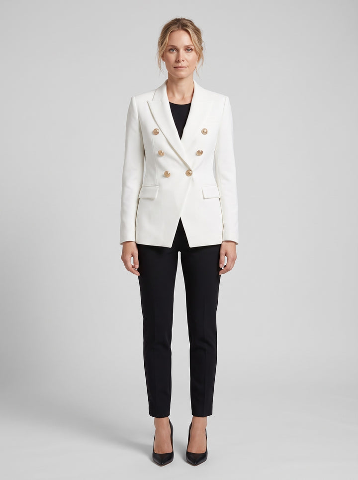 Women's Double-Breasted Gold Button Blazer in white