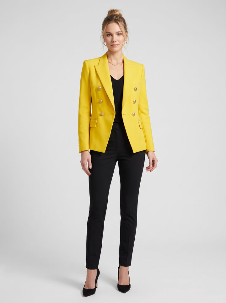 Women's Double-Breasted Gold Button Blazer in yellow