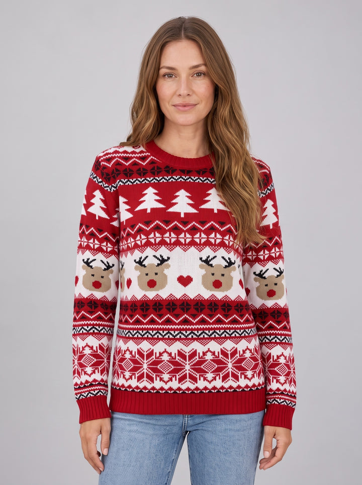 Women's Red Fair Isle Christmas Jumper in red