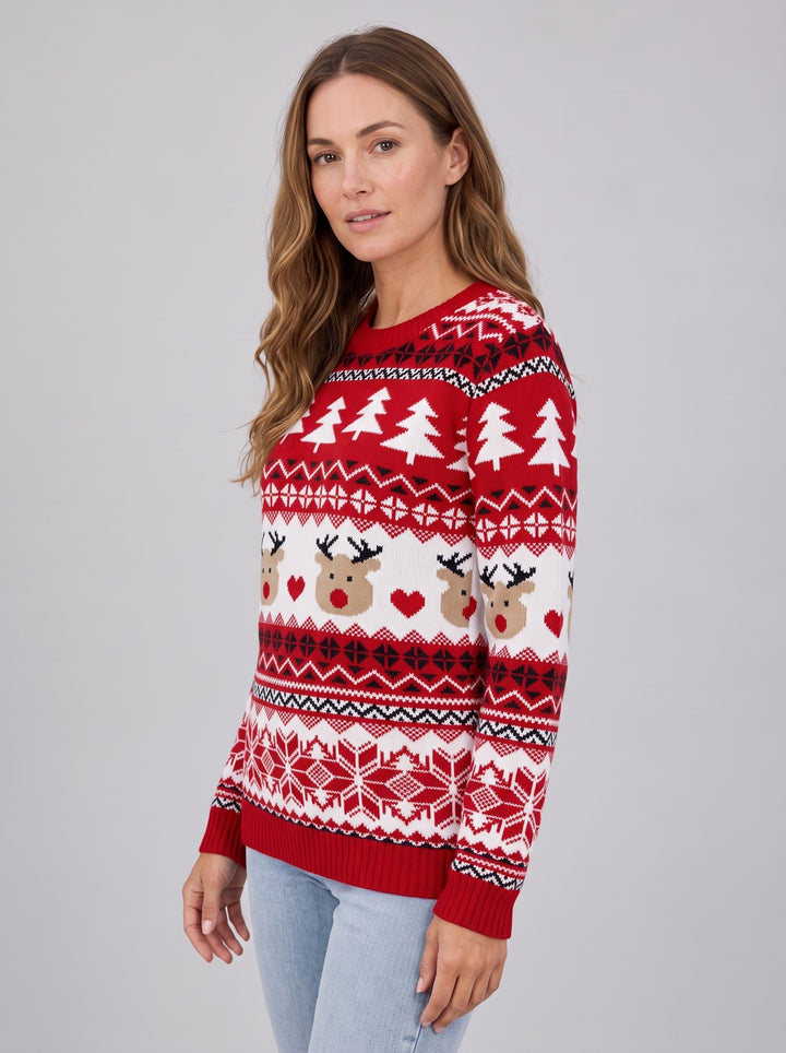 Women's Red Fair Isle Christmas Jumper in red