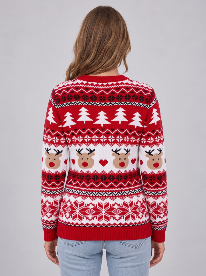 Women's Red Fair Isle Christmas Jumper in red