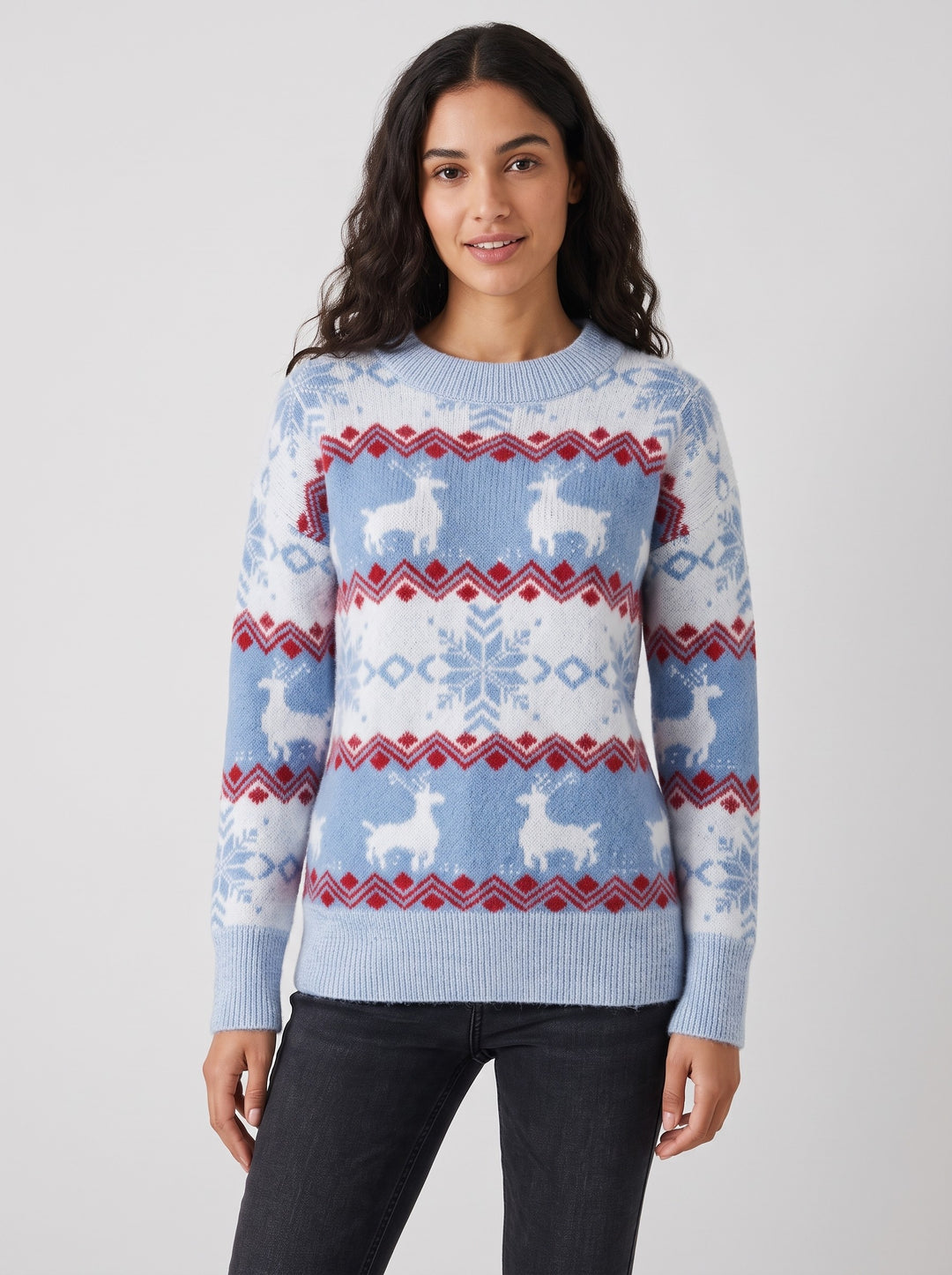 Women's Fair Isle Reindeer Christmas Jumper in light blue