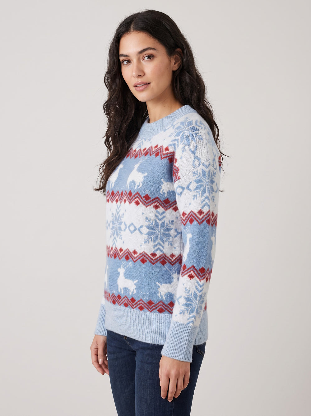 Women's Fair Isle Reindeer Christmas Jumper in light blue